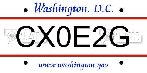 CX0E2G District Of Columbia License Plate