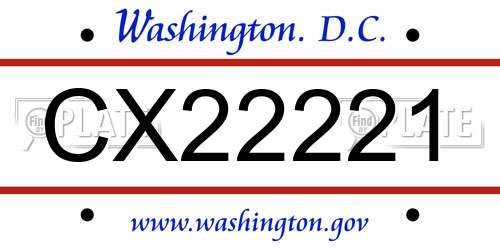 CX22221 District Of Columbia License Plate