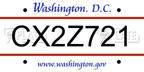 CX2Z721 District Of Columbia License Plate