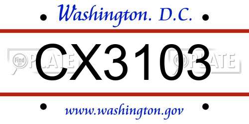 CX3103 District Of Columbia License Plate