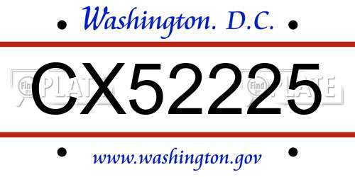CX52225 District Of Columbia License Plate