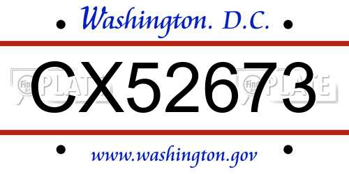 CX52673 District Of Columbia License Plate