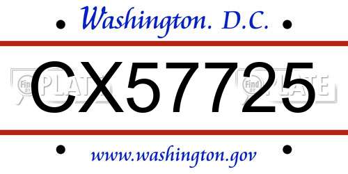 CX57725 District Of Columbia License Plate