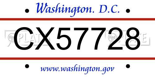 CX57728 District Of Columbia License Plate