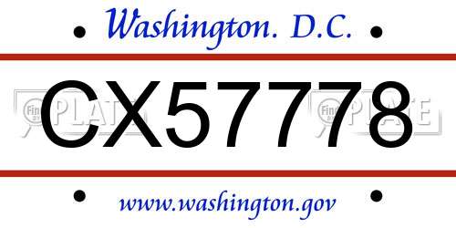 CX57778 District Of Columbia License Plate