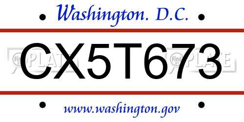 CX5T673 District Of Columbia License Plate