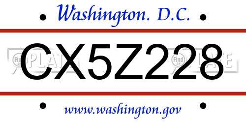 CX5Z228 District Of Columbia License Plate