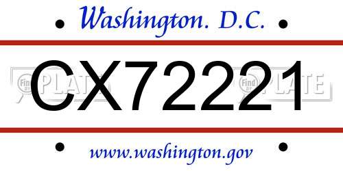 CX72221 District Of Columbia License Plate