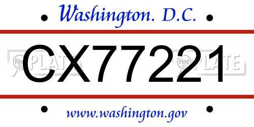 CX77221 District Of Columbia License Plate