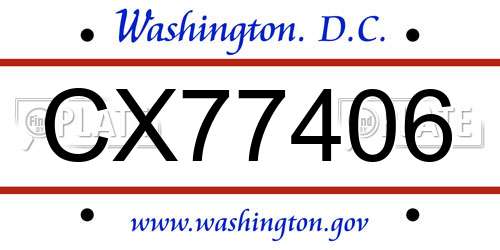 CX77406 District Of Columbia License Plate