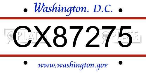 CX87275 District Of Columbia License Plate