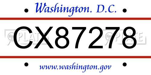 CX87278 District Of Columbia License Plate