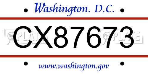 CX87673 District Of Columbia License Plate