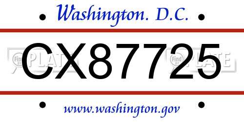 CX87725 District Of Columbia License Plate