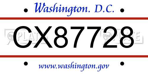 CX87728 District Of Columbia License Plate