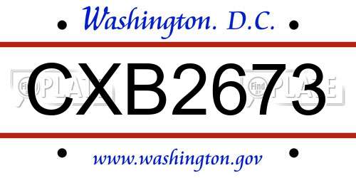 CXB2673 District Of Columbia License Plate