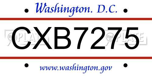 CXB7275 District Of Columbia License Plate