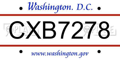 CXB7278 District Of Columbia License Plate