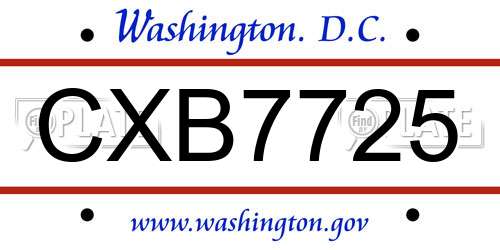 CXB7725 District Of Columbia License Plate