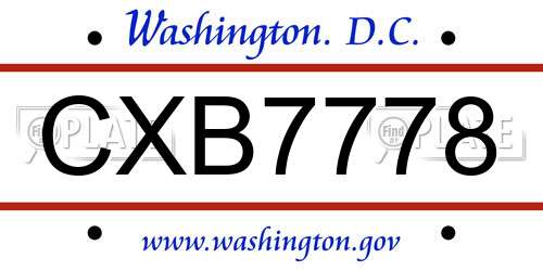 CXB7778 District Of Columbia License Plate