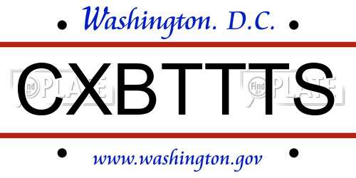 CXBTTTS District Of Columbia License Plate