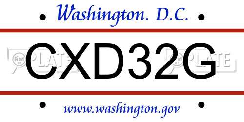 CXD32G District Of Columbia License Plate