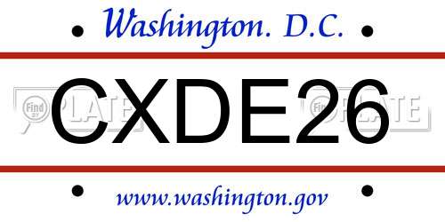 CXDE26 District Of Columbia License Plate