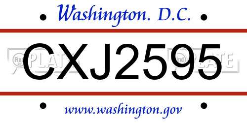 CXJ2595 District Of Columbia License Plate