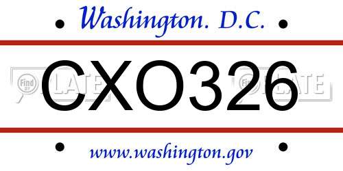 CXO326 District Of Columbia License Plate
