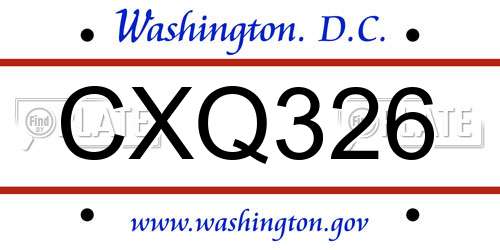 CXQ326 District Of Columbia License Plate