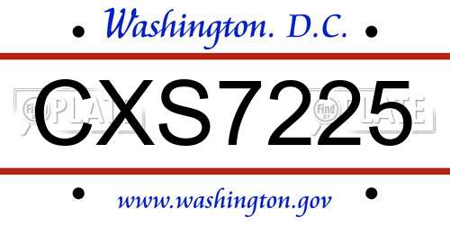 CXS7225 District Of Columbia License Plate