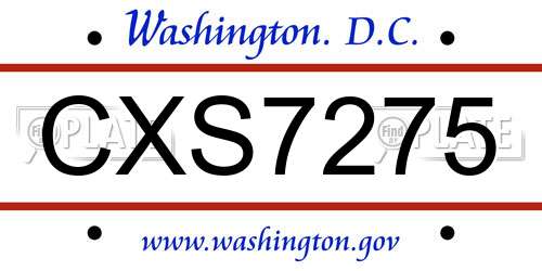 CXS7275 District Of Columbia License Plate