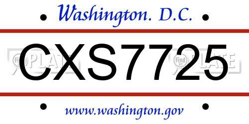 CXS7725 District Of Columbia License Plate