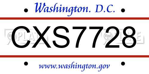 CXS7728 District Of Columbia License Plate
