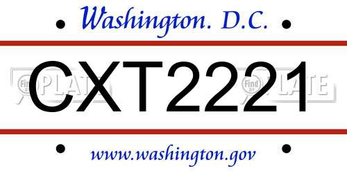 CXT2221 District Of Columbia License Plate