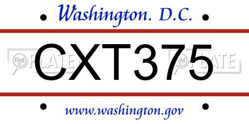 CXT375 District Of Columbia License Plate
