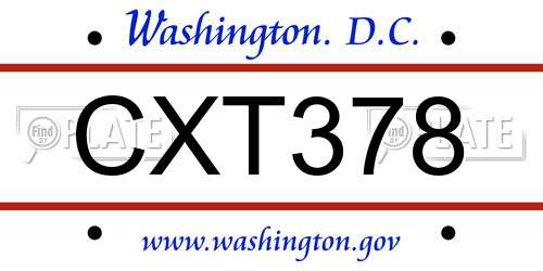 CXT378 District Of Columbia License Plate
