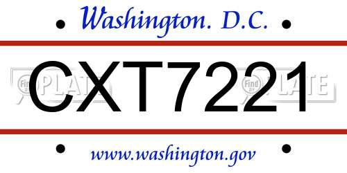 CXT7221 District Of Columbia License Plate