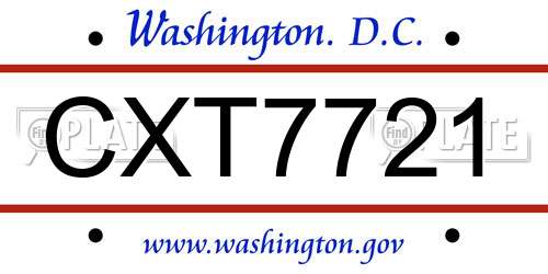 CXT7721 District Of Columbia License Plate
