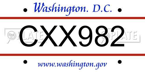 CXX982 District Of Columbia License Plate