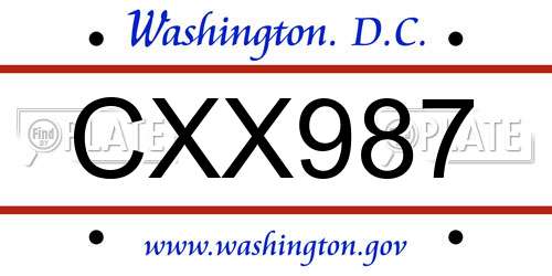 CXX987 District Of Columbia License Plate