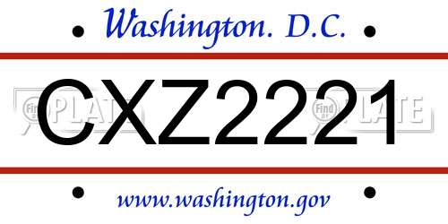 CXZ2221 District Of Columbia License Plate