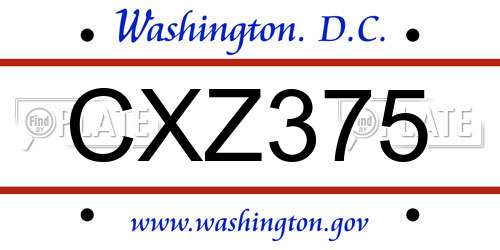 CXZ375 District Of Columbia License Plate
