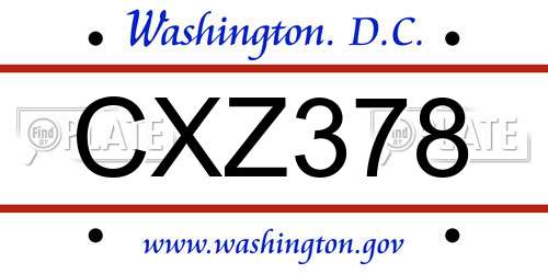 CXZ378 District Of Columbia License Plate