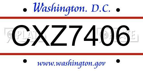 CXZ7406 District Of Columbia License Plate