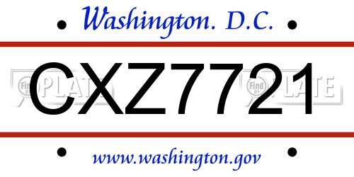 CXZ7721 District Of Columbia License Plate