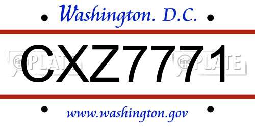 CXZ7771 District Of Columbia License Plate
