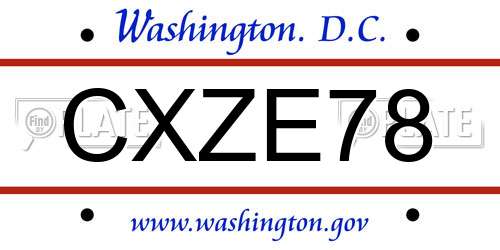 CXZE78 District Of Columbia License Plate