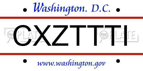 CXZTTTI District Of Columbia License Plate