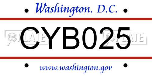 CYB025 District Of Columbia License Plate
